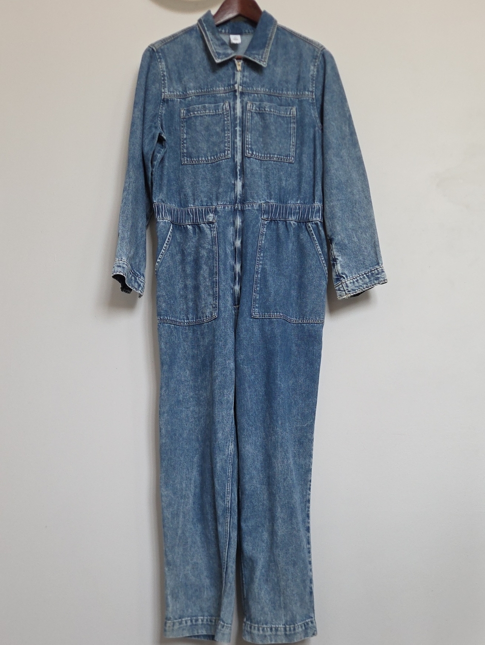&Denim Women's Blue Denim Zip-Front Jumpsuit Size 10